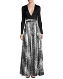 Aviva Metallic Wrap-Front Maxi Dress