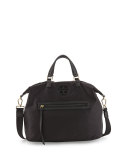 Nylon Slouchy Satchel Bag, Black