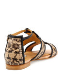 Iris Snakeskin Ankle Flat, Nude/Nero 