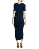 Elli Short-Sleeve Fitted Midi Dress, Indigo Knit Five