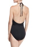Deep V Belted Maillot, Black