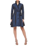 Belted A-Line Trenchcoat Dress, Navy