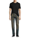 Extracting Distressed Slim-Straight Jeans, Indigo