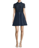Collared Lace Combo Fit-and-Flare Dress