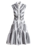 Sleeveless Striped Flounce Shirtdress, Black/White