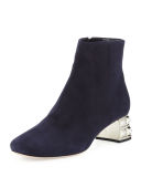 Suede Jewel-Heel Ankle Boot