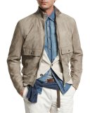 Lamb Suede Bomber Jacket, Beige
