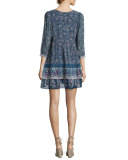 Emlen Floral-Print Silk Peasant Dress, Blue