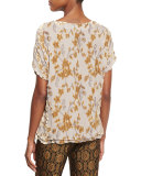 Velvet-Floral Boxy Tee, Cream