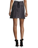 Geometric Laced Chambray Mini Skirt, Indigo