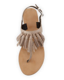 Erin Leather Tassel Flat Sandal, Sand
