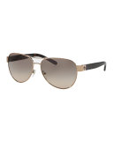 Gradient Contrast-Arm Aviator Sunglasses, Gold/Black