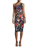 Floral One-Shoulder Sheath Dress, Multicolor