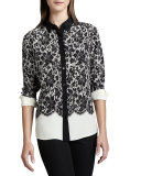 Lace-Print Silk Blouse