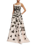 Sleeveless Painted Sequin Silk Faille Gown, Rose