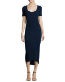 Elli Short-Sleeve Fitted Midi Dress, Indigo Knit Five