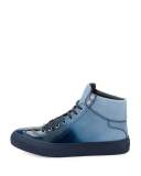 Argyle Men's Lacquered Suede Dégradé High-Top Sneaker, Blue