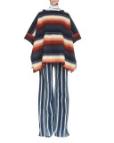 Striped Silk Wide-Leg Trousers, Navy