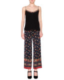 Floral Chinoiserie Cropped Pants, Black/Multi