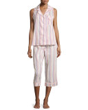 Cabana Striped Cropped Pajama Set, Coral Stripe