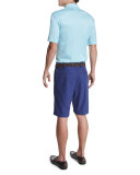 Jacquard-Knit Short-Sleeve Polo Shirt, Light Blue