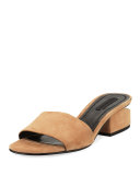 Lou Suede Block-Heel Mule, Clay