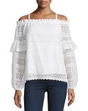 Jordana Cold-Shoulder Lace Blouse, Ivory