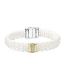 Caviar Ceramic Pearl & Diamond Bar Station Bracelet, Size Medium