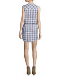 Noraha Plaid Sleeveless Shirtdress, Porcelain/Blue