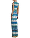 Yahzi Chevron Bands Wrap Maxi Dress, Blue