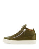 x Zayn Men's Leather Double-Zip Mid-Top Sneaker, Olive