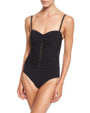 Waterfall Bandeau One-Piece Swimsuit, Black