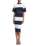 High-Waist Wide-Striped Pencil Skirt