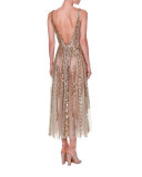 Sleeveless Sequined Tulle Gown, Nude/Gold