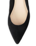 Penelop Suede Ankle-Wrap Flat, Black