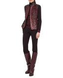 Long-Sleeve Cashmere/Silk Mock-Neck Pullover, Mangosteen/Aubergine