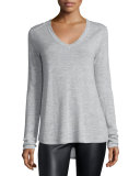 Cashmere V-Neck Sweater, Heather Gray