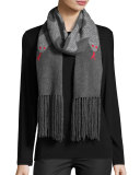 Snakes Wool-Blend Fringe Scarf, Gray/Red