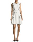 Sleeveless Contrast-Seam Dress, Ivory/Black