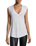 Brooklyn Strass Cotton Skull Tee, Blanc
