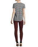 Lynnea Striped Linen V-Neck Tee, Phantom/White