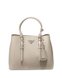 Saffiano Cuir Covered-Strap Double Bag, Gray (Pomice)