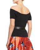 Off-the-Shoulder Belted Top, Jet Black 