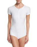 UPF 50+ Short-Sleeve Zip Swimsuit