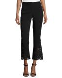 Kerri Cropped Lace-Hem Flared-Leg Pants, Black