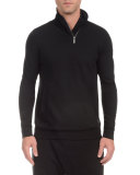 Zip Shawl-Collar Pullover Sweatshirt, Black