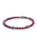 Men's Ruby Beaded Skull Station Bracelet