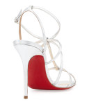 Metallic Crisscross Red Sole Sandal, Silver