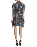 Laurette Printed High-Neck Minidress, Multicolor