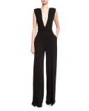 Plunging V-Neck Jumpsuit, Black